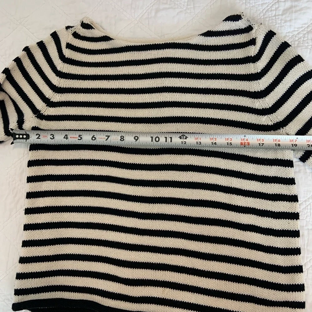 Marled Black and White Crew Neck Sweater with Nautical Stripes Size M - Picture 6 of 12